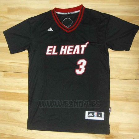 Camiseta Noches Enebea Miami Heat Dwyane Wade #3 Negro
